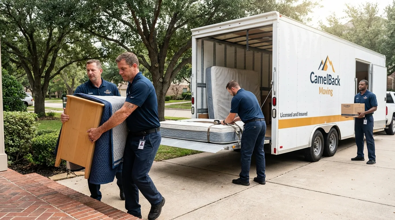 Crew loading residential truck for cross-state move from Converse, IN