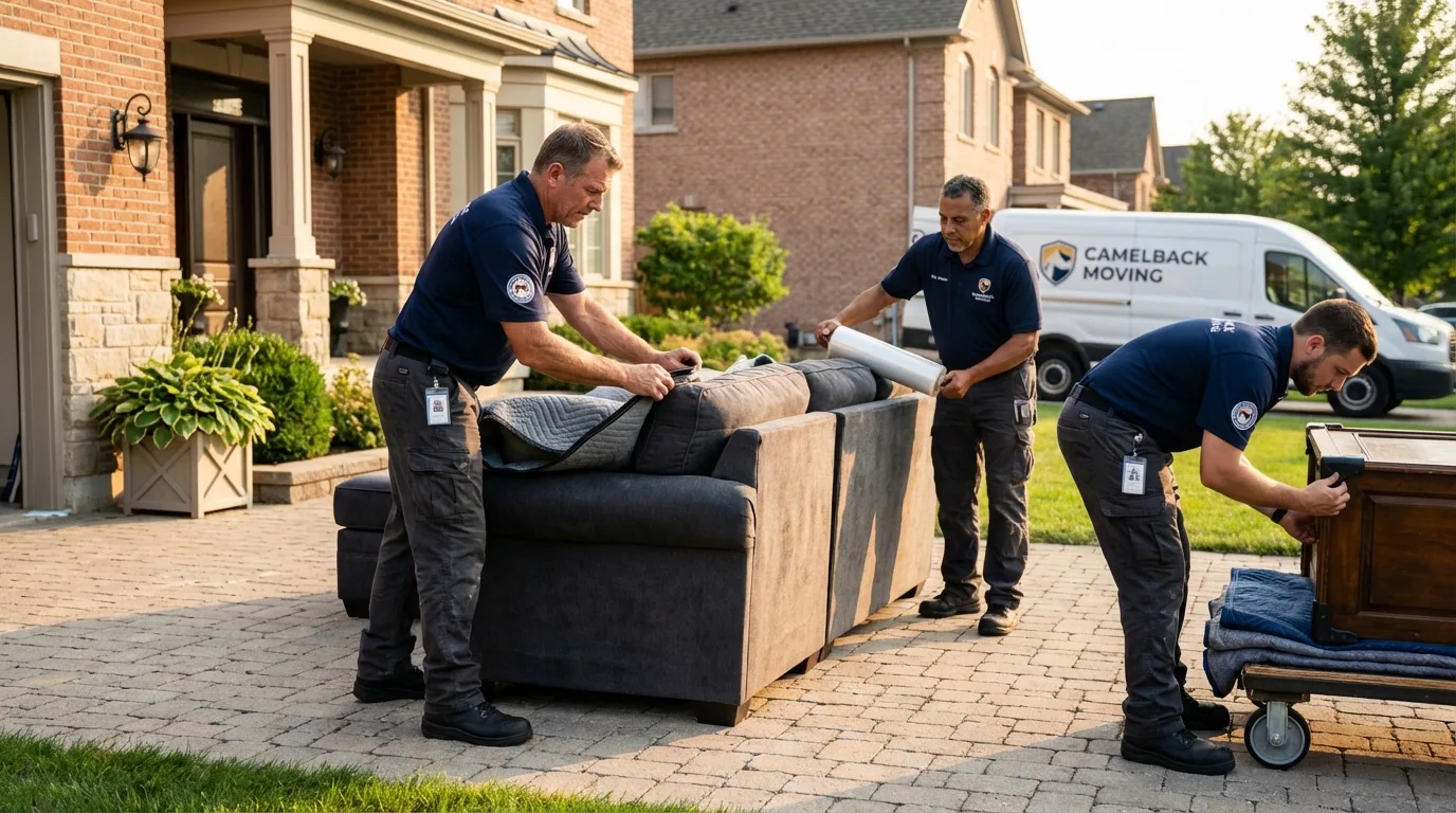 Large estate moving crew wrapping furniture in Converse, IN